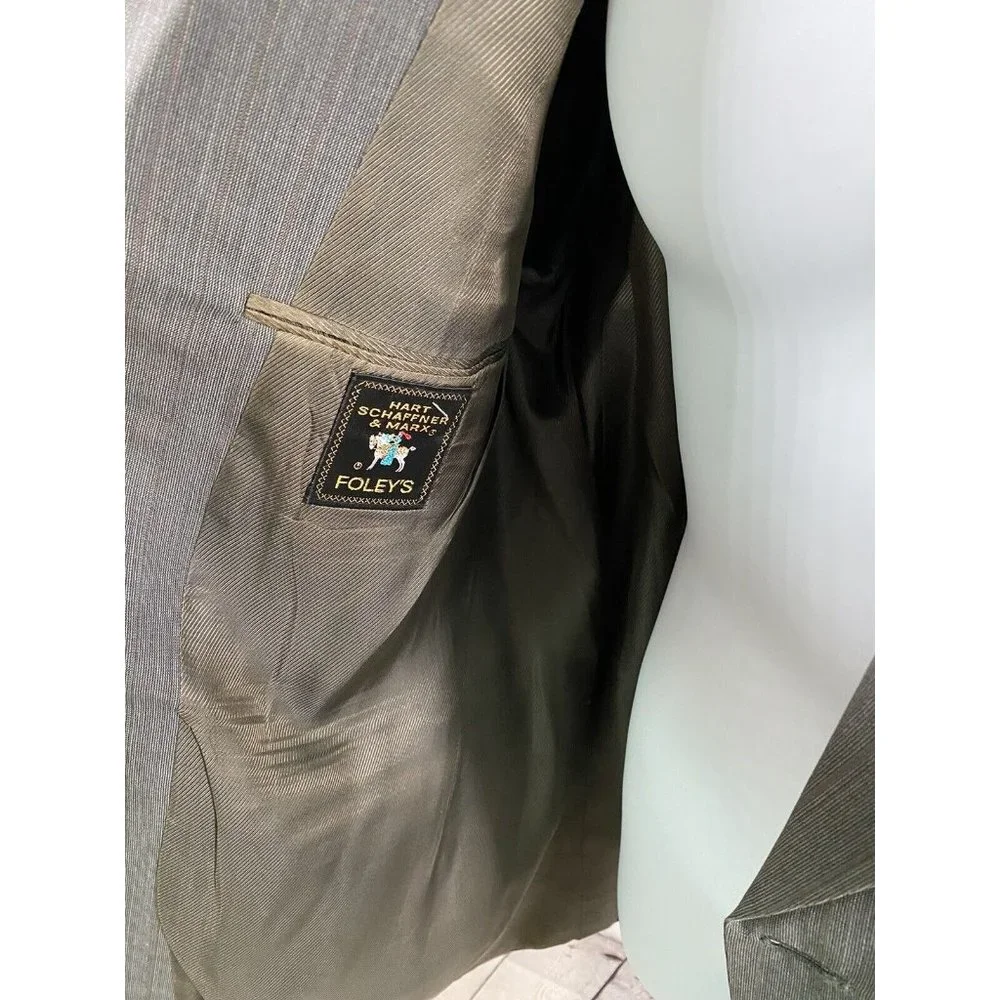 VTG Foleys Hart Schaffner Marx Gray Striped 2 Button Blazer Jacket 43L